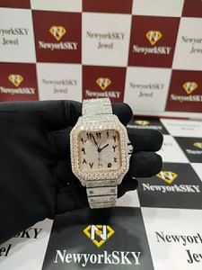 Haute qualité analogique VVS clarté Moissanite diamant clouté montre taille personnalisée en acier inoxydable pour hommes femmes - Product Image 2