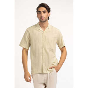 Chemises décontractées pour hommes 100% coton, tissu popeline rayé, respirant et confortable, coupe classique pour le style bureau - MN-CS-SS25-201 - Product Image 1