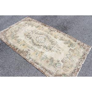 3.8x6.8 ft Vintage Rug, Rug, <b>Brown</b> Floral Rug <b>Wool</b> - Product Image 1