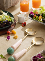 Ensemble de cuillères et fourchettes à salade en laiton au design unique Poignées en résine rose et verte Outils de service écologiques pour les fêtes, les cadeaux et les repas