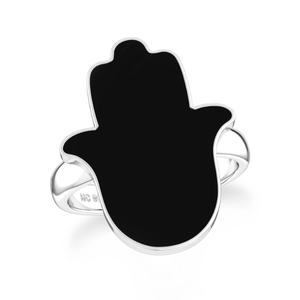 Bague en argent sterling 925 serti de lunette Onyx noir pierre précieuse Ahimsa forme tranche naturelle fantaisie à la mode unisexe - Product Image 1