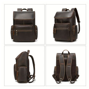 La mejor oferta, mochilas hechas a mano de cuero genuino para estudiantes universitarios y escolares de gran capacidad con bolsillos múltiples laterales y frontales - Product Image 5