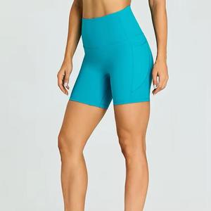 Pantalones cortos de motociclista para correr y entrenar de cintura alta, ropa deportiva informal con logotipo personalizado al por mayor para mujer, ropa deportiva para gimnasio - Product Image 6