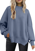 Pull de Noël pour femme, style ample, manches chauve-souris, col rond tendance, fente latérale, tricot, pull décontracté, pull de fête