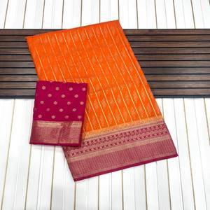Sari en Georgette Khaddi Pur de Qualité Supérieure avec Tissage Jacquard Zari, Pallu Riche et Bordure Élégante avec Pièce de Blouse Assortie - Product Image 3