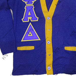 Custom sorority and fraternity Women Sweater Knitted Varsity <b>Purple</b> and yellow <b>Cardigans</b> V-neck sweaters for Woman embroidery - Product Image 4