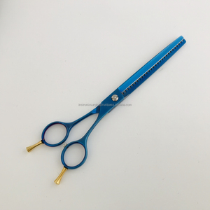 Ciseaux professionnels à effiler les cheveux bleu glace, en acier inoxydable, manche court, pour droitiers, ciseaux de barbier, approvisionnement en gros OEM - Product Image 3