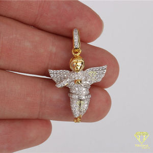Colgante de Ángel guardián de plata 925 personalizado chapado en rodio Hip Hop Iced Moissanite Diamond Pave Angel Charm colgantes y dijes finos - Product Image 5