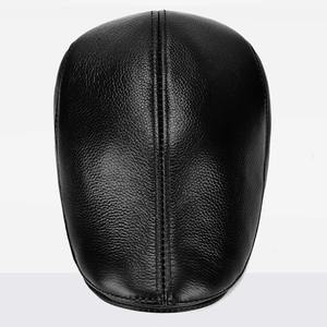 Sombrero de cuero para exteriores para hombre, boinas de invierno, gorra de protección auditiva cálida para hombre, sombrero de papá de cuero genuino 100%, venta al por mayor, ocio - Product Image 4