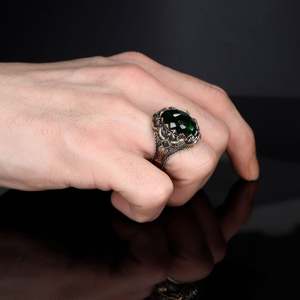 Anillo Azuris de Alta Calidad Estilo Otomano en Plata de Ley 925 para Hombre, Joyería de Moda con Piedra Natural Ágata Yamen, Hecho en Turquía - Product Image 3