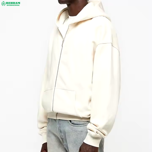 Personnalisé lourd Vintage goutte épaule Boxy Fit fermeture éclair sweats à capuche hommes thermique à manches longues français éponge fermeture éclair à capuche & sweat-shirts - Product Image 5
