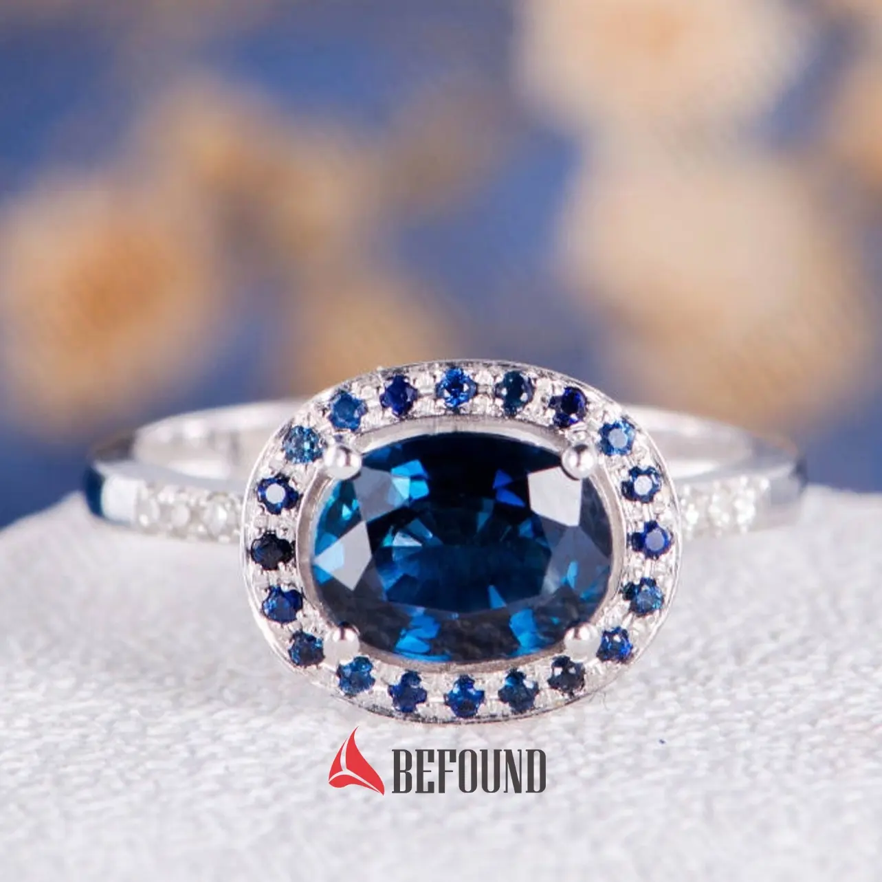 2022 Trendy stile etnico Lab Grown Blue Sapphire Finger Ring 14K White Gold 6*8mm taglio ovale creato anello di fidanzamento con zaffiro