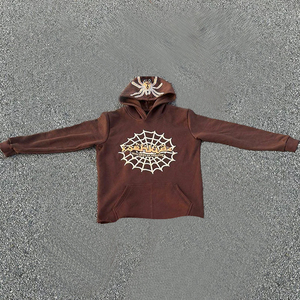 Chándal de hombre con estampado de algodón personalizado OEM, conjunto de pantalón con capucha y borde de dobladillo crudo con Jogger acampanado apilado, estilo acampanado de dos piezas - Product Image 2