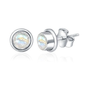 Pendientes Románticos de Plata de Ley con Baño de Rodio y Piedra Lunar Arcoíris Natural, con Engaste de Bisel, Regalo para Compromiso, Boda o Aniversario - Product Image 1