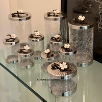 Ensemble de 4 pots décoratifs géométriques en verre transparent avec base en métal pour la cuisine, pots à bonbons, pots à épices