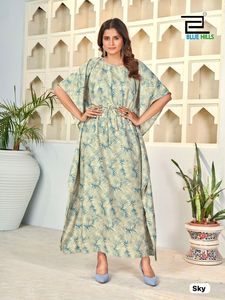 Diseñador de calidad superior Exclusivo Última tendencia Pesado Viscosa Rayón Impreso Kaftan Mujer Moda Fabricante - Product Image 4