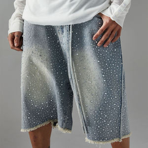 Short en jean personnalisé pour hommes Short baggy en jean strass streetwear pour hommes Short en jean - Product Image 1