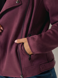 Purple PU <b>Suede</b> Moto <b>Jacket</b> Regular Fit Turn-down Collar Zipper Closure Unisex Autumn Wear - Product Image 3