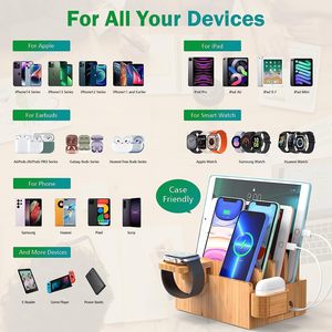 Bamboo Charging Station Organizer for Multiple Devices Desktop Docking Stations Holder for Cell <b>Phone</b> Tablet SmartWatch & Earbud - Product Image 3