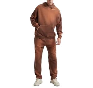 Conjunto Deportivo de 2 Piezas para Hombre, Transpirable, Bordado, Lavado Ácido, Pantalones Deportivos y Sudadera con Capucha, para Correr, MOQ Bajo, 100% Algodón, Felpa - Product Image 1