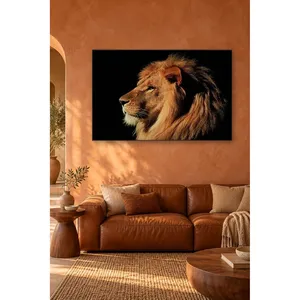 Profil du lion Fida avec crinière orange sur fond noir, impression sur toile - Product Image 5