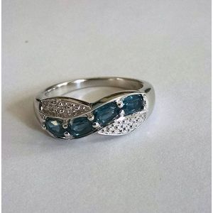 Anillo de Topacio Azul Londres Natural para Mujer, Plata de Ley 925, Forma Marquesa, Platino, Rodio, Certificado IGI, Uso Diario, Shah - Product Image 1