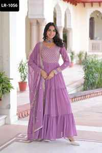 Vestidos Anarkali de Manga Larga con Bordado de Lentejuelas y Zari, Estilo Indio Pakistaní, en Tela Imitación Georgette, con Borde de Encaje y Dupatta - Product Image 5