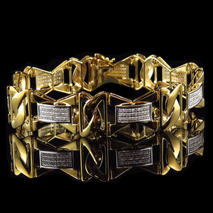 Magnifique bracelet en argent sterling plaqué or 3 carats avec moissanite de clarté VVS, coupe ronde, style hip-hop pour homme - Product Image 1