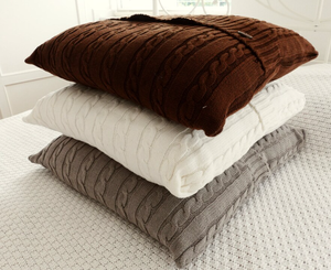 Pure Cotton <b>Knitted</b> Cushion Cover, Pillowcase, Cable Knit <b>Throw</b> Pillow Cover With Button - Product Image 1