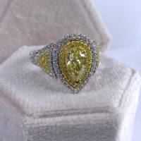 Anillo de Compromiso con Diamante Amarillo de Corte Pera Cultivado en Laboratorio, 2.00 Ct, Certificado IGI, Doble Halo, Oro Blanco de 14K