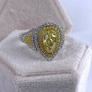GIA <strong>Pear</strong> <strong>Shaped</strong> <strong>Diamond</strong> <strong>Ring</strong>, 2.00 Ct Certified Fancy Yellow <strong>Pear</strong> <strong>Diamond</strong> <strong>Ring</strong>, Double Halo <strong>Pear</strong> Engagement <strong>Ring</strong> 18k White Gold - Product Image 2