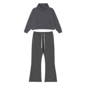 Haute qualité 100% coton français éponge surdimensionné lavé logo personnalisé hommes pantalons de survêtement lourds Boxy recadrée à capuche survêtements ensembles - Product Image 1