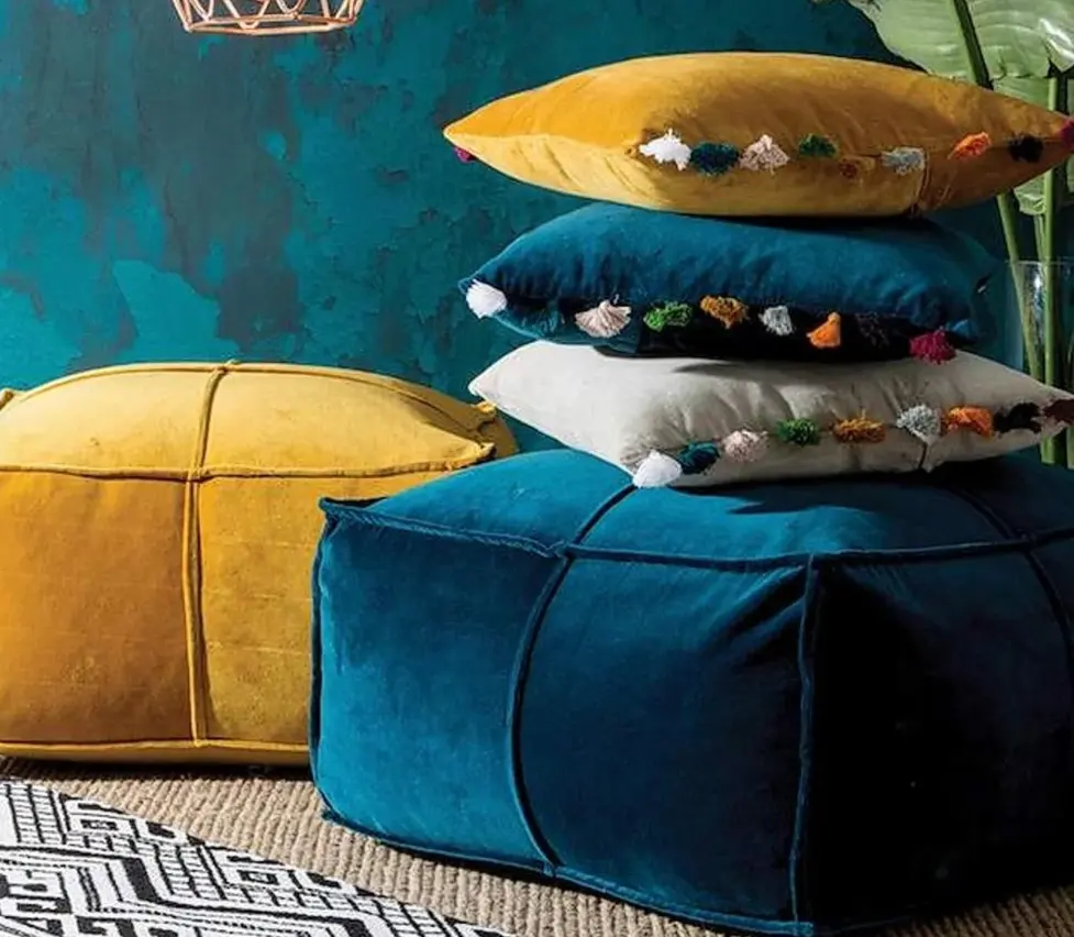 Pouf beludru persegi Maroko besar klasik dalam warna cerah buatan tangan koleksi Pouf beludru alami Footstool 10 disesuaikan Modern