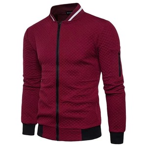 Automne/hiver hommes diamant grille contrastant à manches longues coupe ajustée veste décontracté fermeture éclair col montant haut de sport - Product Image 4