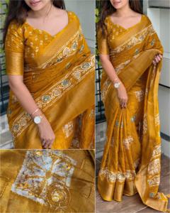 Nouveau 2025 Designer vente chaude élégant incroyable tendance lourd dernière Collection mousseline de coton imprimé avec Zari Jacquard Saree - Product Image 4