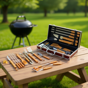 Juego de 12 Utensilios para Barbacoa de Acero Inoxidable y Madera 40cm-01241 - Product Image 3