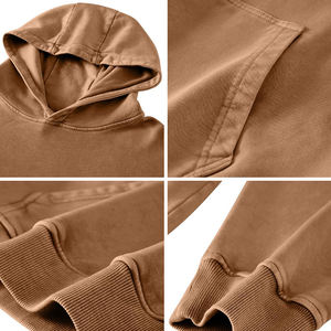 <b>Men's</b> Custom Logo Acid Stone Wash <b>Hoodie</b> Streetwear Clothing Manufacturer <b>Brown</b> Sweatshirt - Product Image 5