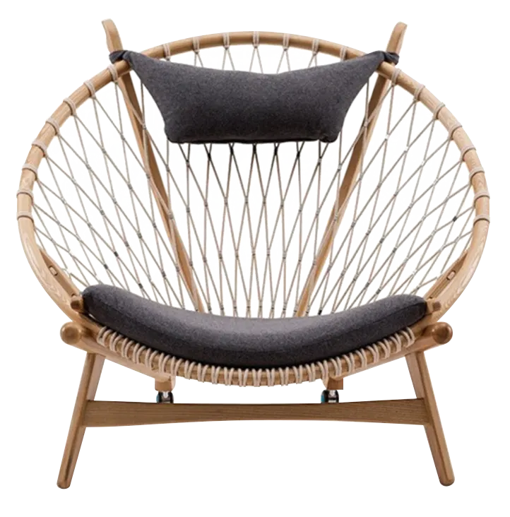 Chaise Lounge redondo de madera maciza de teca con cuerdas tejidas y cojín a prueba de Sol para interiores y exteriores
