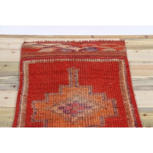 Alfombra Vintage Estilo Runner, Alfombra Turca de 2.5x8.7 pies, Alfombra de Lana Roja con Diseño Geométrico - Product Image 4