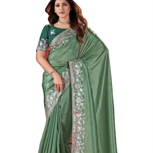 Saree de travail en dentelle de soie douce par Fab Zone Vêtements indiens et pakistanais - Product Image 1