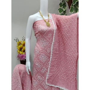 Satin Bandhani with Sibori Cotton Women's Salwar Kameez Material <b>Reversible</b> Formal Wedding <b>Dress</b> Knee-Length Regular Fit - Product Image 1