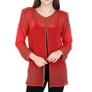 เสื้อแจ็กเก็ตตัวสั้นของผู้หญิงคุณภาพพรีเมี่ยมประดับด้วยลูกปัดปักเลื่อมจาก USA สำหรับปาร์ตี้วันหยุดกลางคืนชุดเดรสเปิดหน้าชุดทำงานแบบสวม - Product Image 1