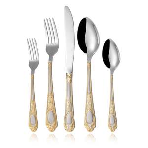 Ensemble de 5 couverts finis plaqués couleur argent en acier inoxydable Idéal Cuisine Cadeaux de table Accueil Couverts Design unique Poignée - Product Image 1