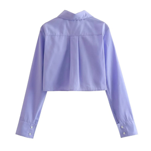 Alta calidad OEM mujeres moda suelta recortada camisas Vintage manga larga botón frontal mujer Blazer Chic Tops - Product Image 6