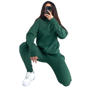 Haute qualité couleur unie Baggy survêtement sweats à capuche et pantalons de survêtement surdimensionné décontracté blanc survêtements pour femmes - Product Image 6