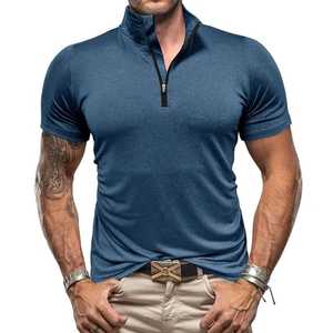 Men's 100% Cotton Short Sleeve Half <b>Zip</b> T-<b>Shirt</b> Solid Pattern for Polo in Different Colors Plus Size Option - Product Image 6