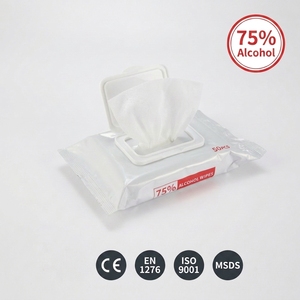 ผ้าเช็ดทำความสะอาดฆ่าเชื้อแบคทีเรีย แอลกอฮอล์ 75% 50 ชิ้น สำหรับใช้ส่วนตัว ได้รับการรับรองมาตรฐาน CE EN1276 ISO9001 - Product Image 1