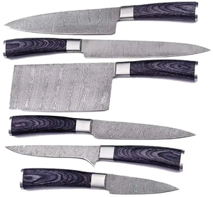 Ensemble de couteaux de chef en acier inoxydable fait main sur mesure, 6 pièces avec étui en cuir - Product Image 3
