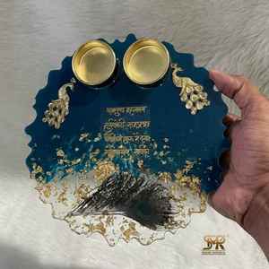 Modèle d'ange en résine écologique élégant Puja Thali Plaque de prière de luxe artisanale pour le festival de Diwali Maison Mandir Pooja Rituels - Product Image 6