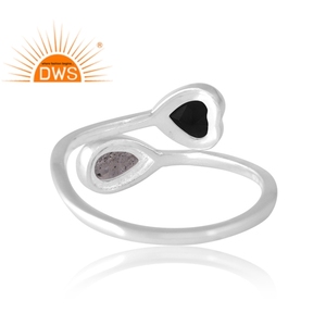 Unique Design Sterling Silver Natural Labradorite & Black Onyx Gemstone Ring Custom Design Jewelry Manufacture - Product Image 2